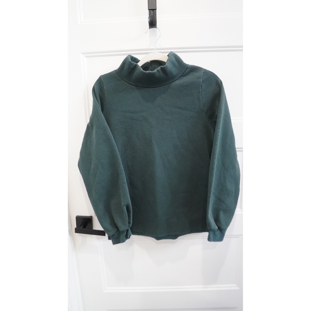 Bohme Dark Green Mock Neck Puff Sleeve Sweatshirt Pullover Small